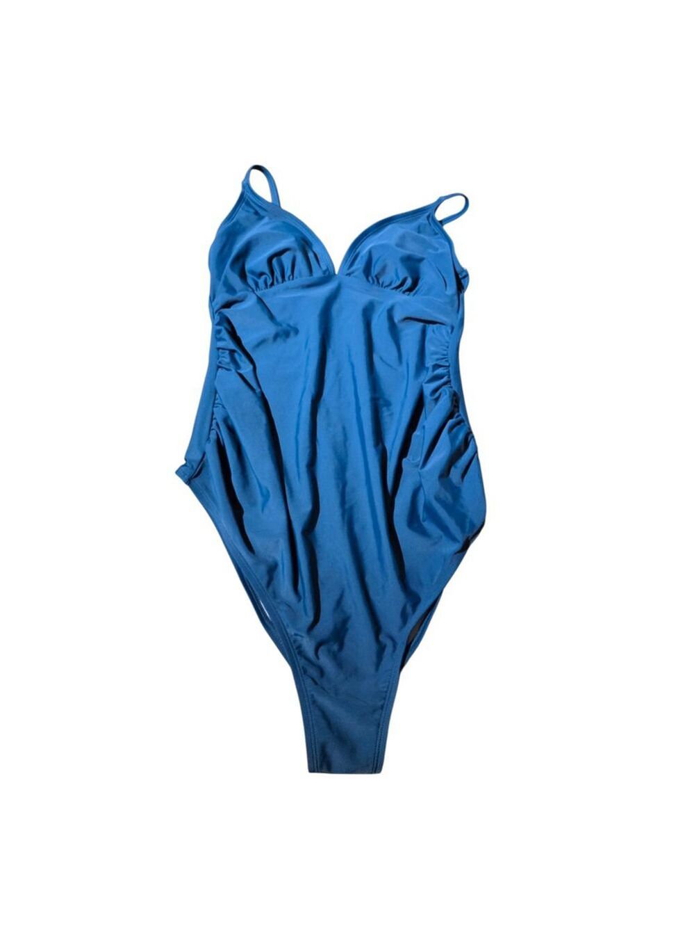 Women's Cupshe Blue Ruched V-Neck One Piece Swimsuit M